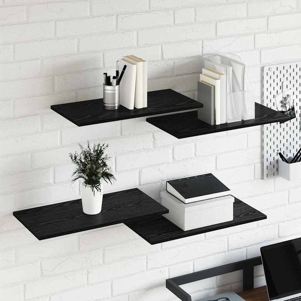 Hyllylevy 3 tasoa 4 kpl 60 x 30 x 1,5 cm Tekninen puu Musta