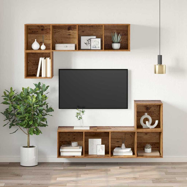 Vanha Puu TV-tasosi 37 x 37 x 107 cm Tekninen puu