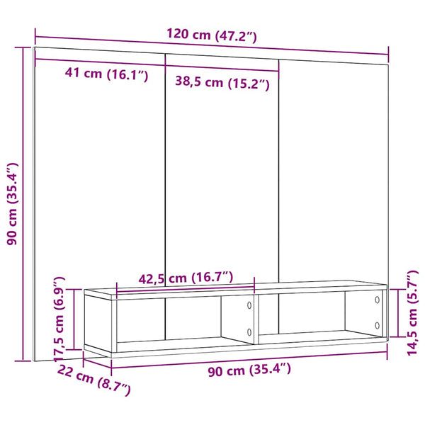 Seinä TV Kaappi Vanha puu 120 x 23.5 x 90 cm Tekninen puu