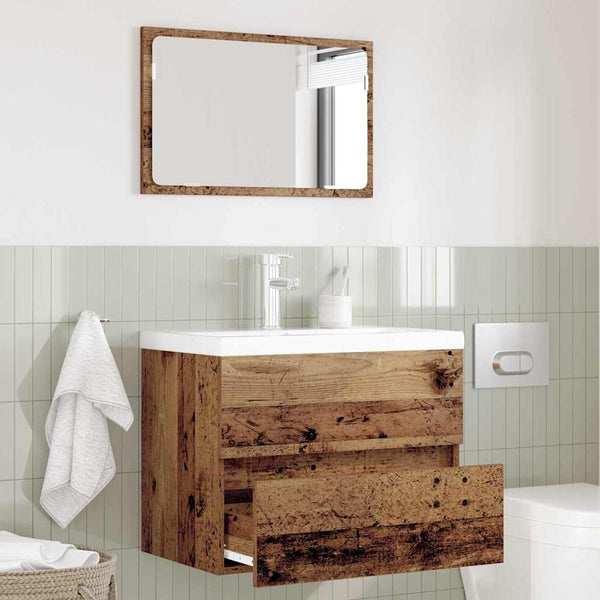 Kylpyhuonekalustesetti laatikon kanssa peilillä 2 pcs Vanha Puu