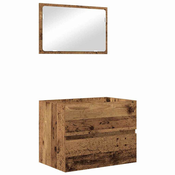 Kylpyhuonekalustesetti laatikon kanssa peilillä 2 pcs Vanha Puu