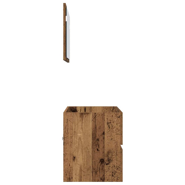 Kylpyhuonekalustesetti laatikon kanssa peilillä 2 pcs Vanha Puu