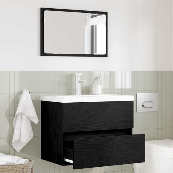 Kylpyhuonekalustesetti laatikon kanssa 2 pcs Musta tammi.