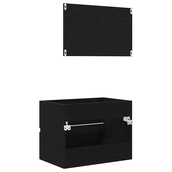 Kylpyhuonekalustesetti laatikon kanssa 2 pcs Musta tammi.