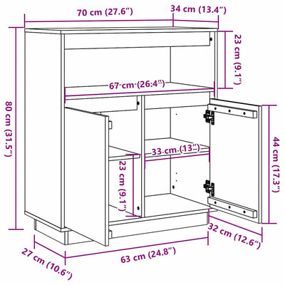 Sivupöytä Vahanruskea 70 x 34 x 80 cm Täysi mänty