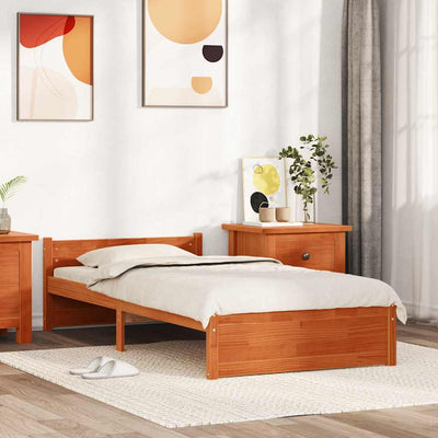Sängyn runko päätyllä Vahanruskea 90 x 200 cm Täysi mänty
