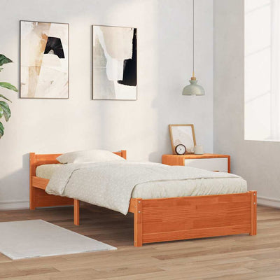 Sängyn runko päätyllä Vahanruskea 90 x 200 cm Täysi mänty