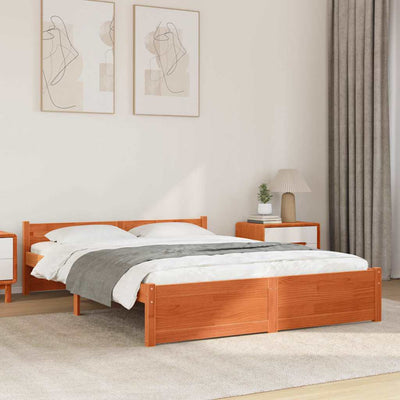Sängyn runko päätyllä Vahanruskea 5FT King Size Täysi mänty