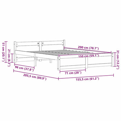 Sängyn runko päätyllä Vahanruskea 5FT King Size Täysi mänty