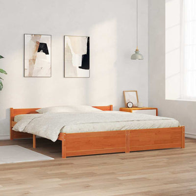 Sängyn runko päätyllä Vahanruskea 200 x 200 cm Täysi mänty