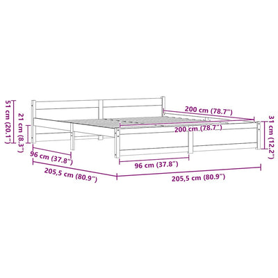 Sängyn runko päätyllä Vahanruskea 200 x 200 cm Täysi mänty