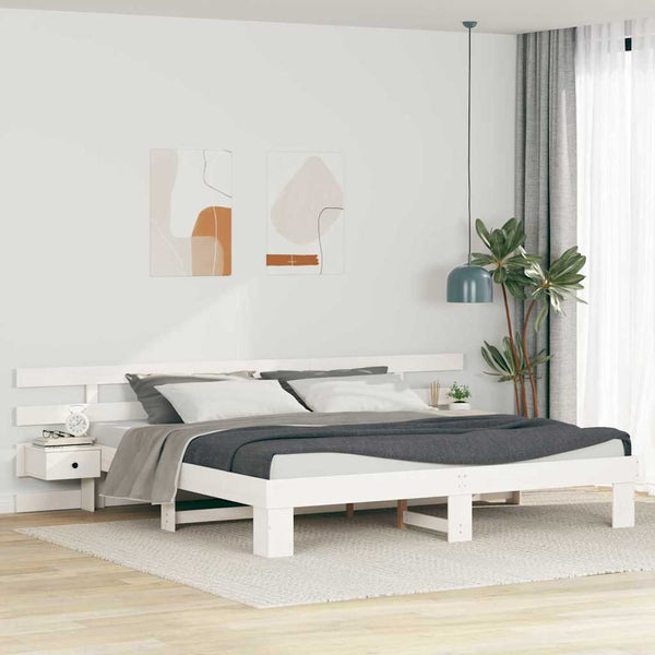 Sängyn runko päätyllä Valkoinen 200 x 200 cm Massiivinen mänty