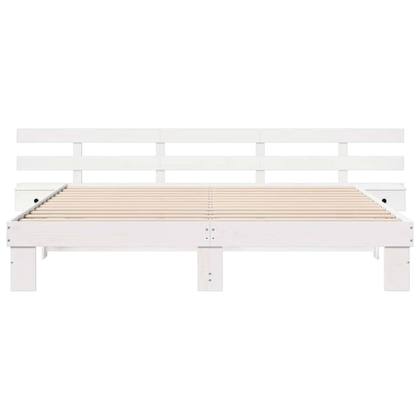 Sängyn runko päätyllä Valkoinen 200 x 200 cm Massiivinen mänty