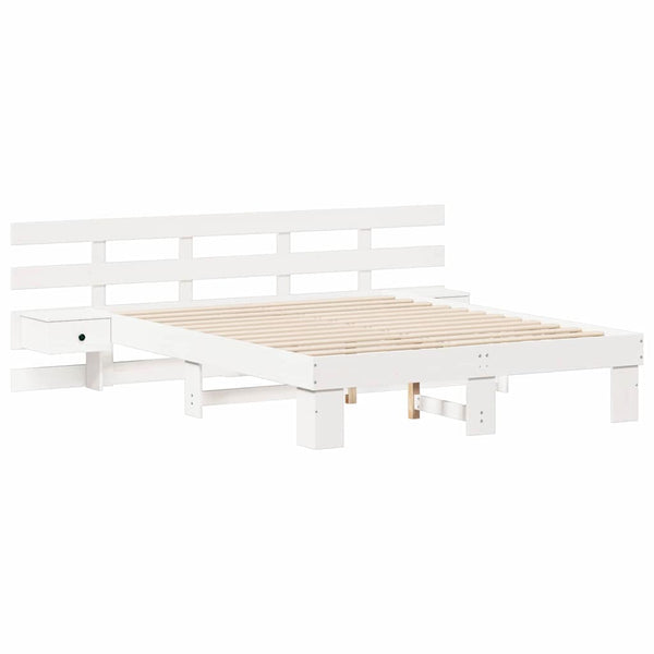 Sängyn runko päätyllä Valkoinen 5FT King Size Massiivinen mänty