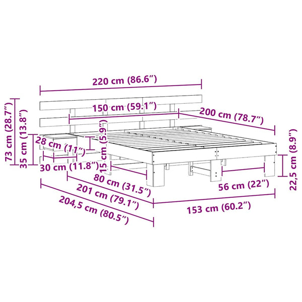 Sängyn runko päätyllä Valkoinen 5FT King Size Massiivinen mänty