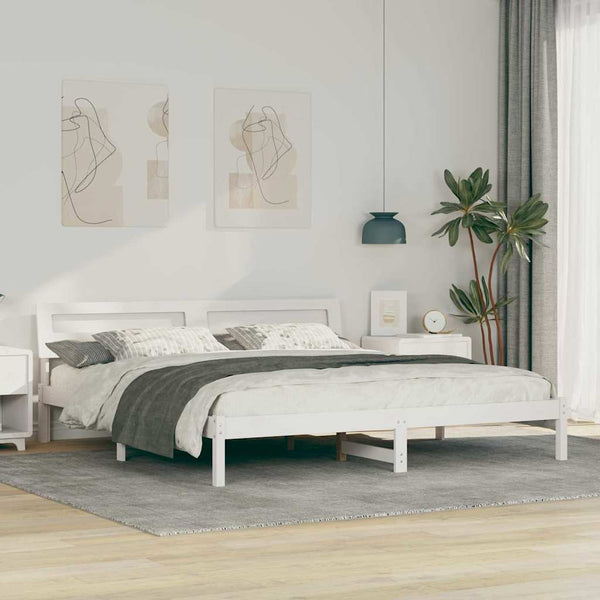 Sängyn runko päätyllä Valkoinen 200 x 200 cm Massiivinen mänty