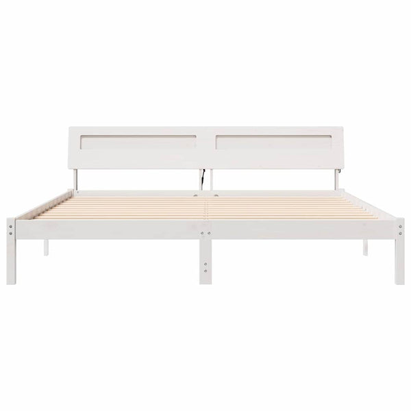 Sängyn runko päätyllä Valkoinen 200 x 200 cm Massiivinen mänty