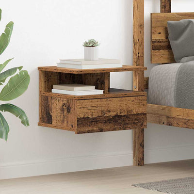 Kelluva yöpöytä 2 pcs Vanha puu 40 x 31 x 27 cm Tekninen puu
