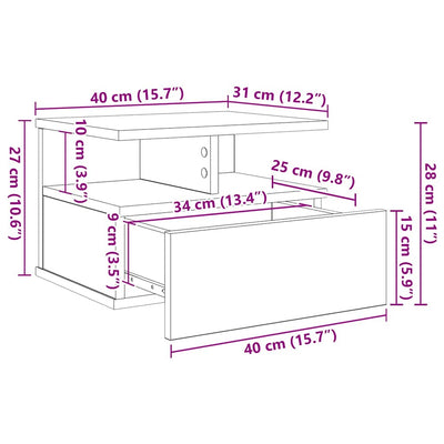 Musta tammi kelluva yöpöytä Carmenusa 40x31x27cm (2 pcs puinen)