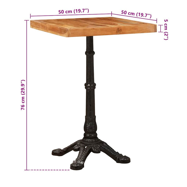 Bistropöytä 50 x 50 x 76 cm Tiheä akasiapuu Ruskea Neliö