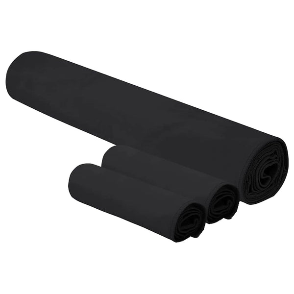 Urheilupyyhesetti 3 pcs Musta Polyesteri ja polyamidi