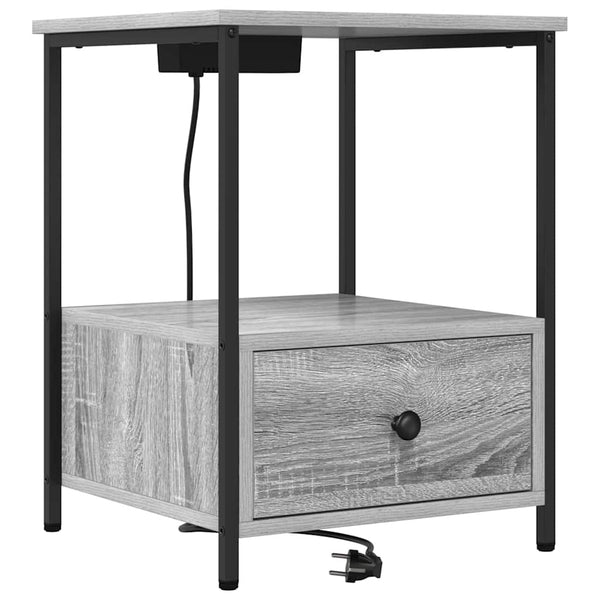 Yöpöytä, jossa on latausasema Harmaa sonoma Tekninen puu