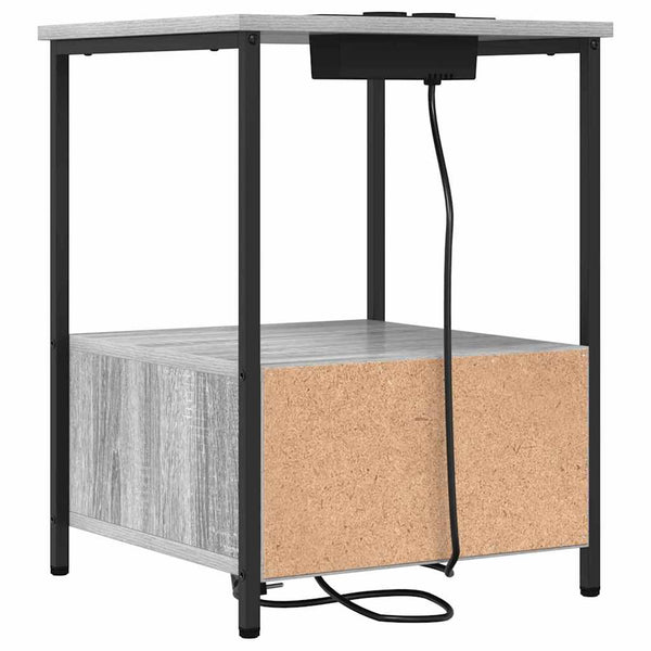 Yöpöytä, jossa on latausasema Harmaa sonoma Tekninen puu