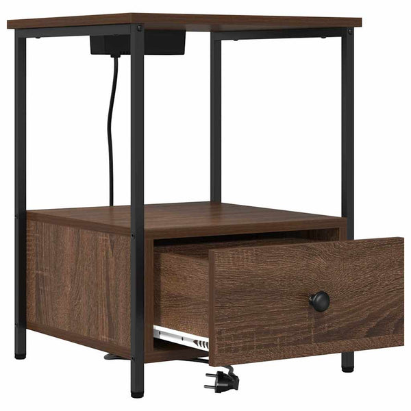 Yöpöytä, jossa on latausasema Ruskea tammi Tekninen puu