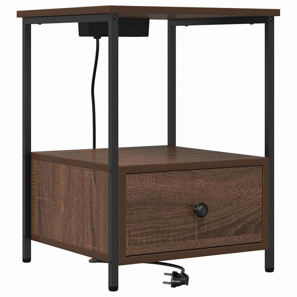 Yöpöytä, jossa on latausasema Ruskea tammi Tekninen puu