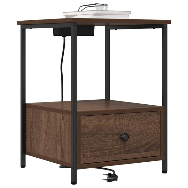 Yöpöytä, jossa on latausasema Ruskea tammi Tekninen puu