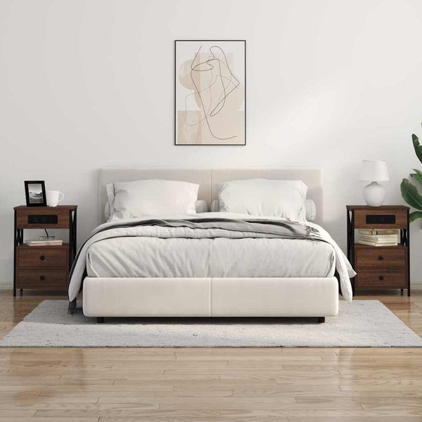 Yöpöytä, jossa on latausasema 2 pcs Ruskea tammi