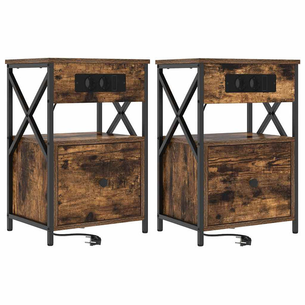 Yöpöytäkaappi 2 pcs Savutammi 40 x 31 x 60 cm Tekninen puu