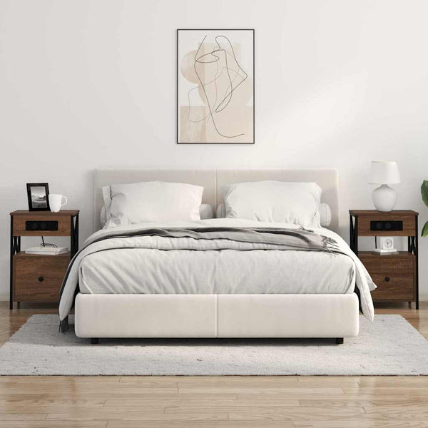 Yöpöytäkaappi 2 pcs Ruskea tammi 40 x 31 x 60 cm Tekninen puu