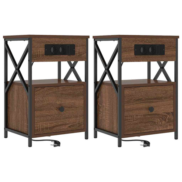 Yöpöytäkaappi 2 pcs Ruskea tammi 40 x 31 x 60 cm Tekninen puu