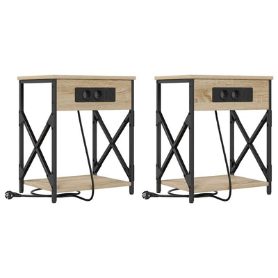 Yöpöytä, jossa on latausasema 2 pcs Sonoma tammi