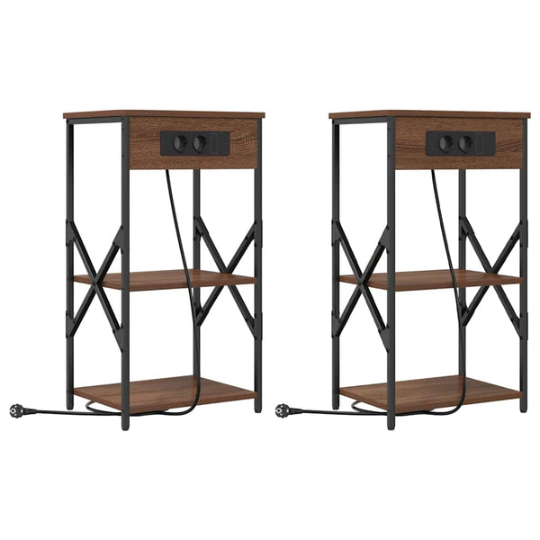 Yöpöytäkaappi 2 pcs Ruskea tammi 41 x 31 x 76 cm Tekninen puu