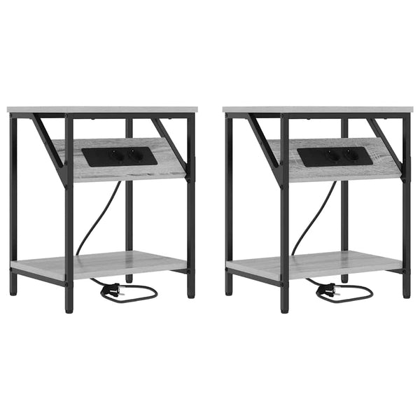 Yöpöytä 2 pcs Harmaa sonoma 38 x 30 x 48 cm Tekninen puu