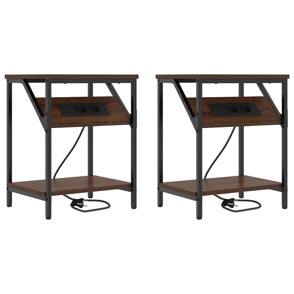 Yöpöytä 2 pcs Ruskea tammi 38 x 30 x 48 cm Tekninen puu
