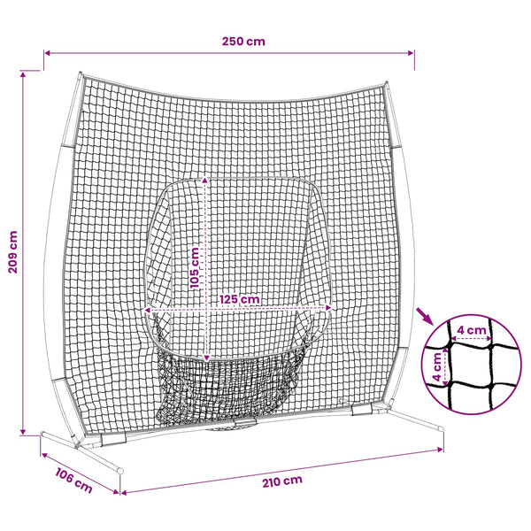 Baseballin harjoitusverkko Musta 250 x 106 x 209 cm Polyesteri