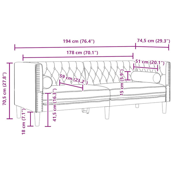 Sohva Tumma harmaa 194 x 74,5 x 70,5 cm Sametti