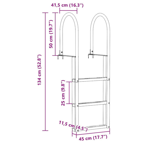 3-askeleen laiturlaskuri Hopea 45 x 11,5 x 134 cm Alumiini