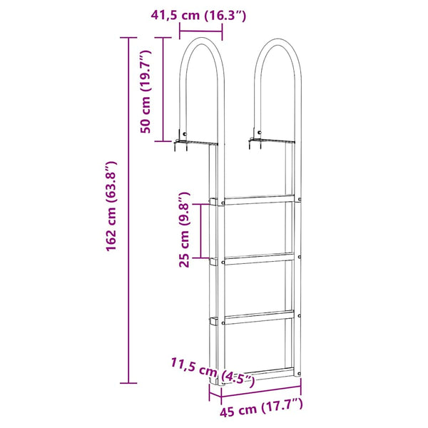 4-portainen laituriportaikko Hopea 45 ×11,5 ×162 cm Alumiini