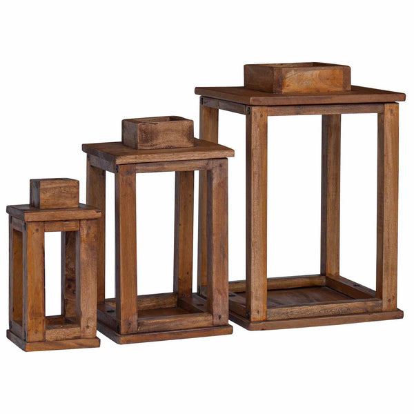 Lyhty 3 pcs Luonnollinen Mahogany-puu