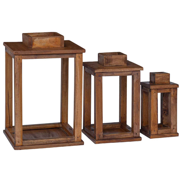 Lyhty 3 pcs Luonnollinen Mahogany-puu