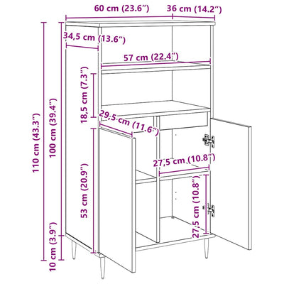 Korkea kaappi Musta 60 x 36 x 110 cm Tekninen puu