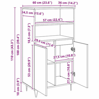 Korkea kaappi Musta 60 x 36 x 110 cm Tekninen puu