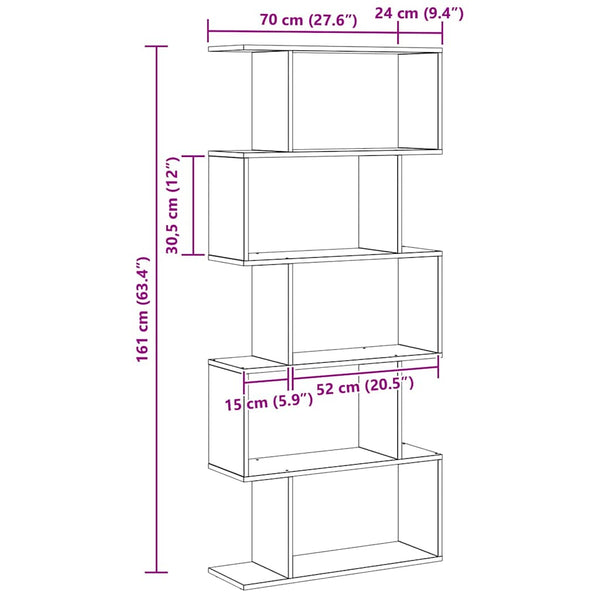 Kirjahylly 5 tasoa 70 x 24 x 161 cm Tekninen puu Musta tammi.