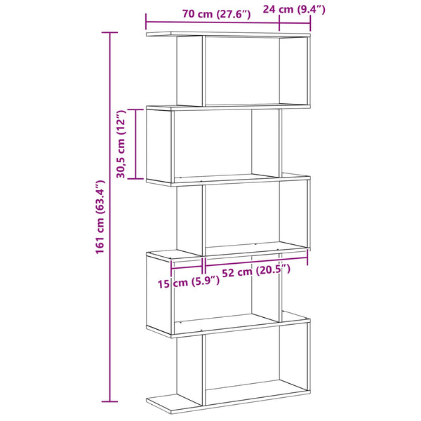 Kirjahylly 5 tasoa 70 x 24 x 161 cm Tekninen puu Musta tammi.