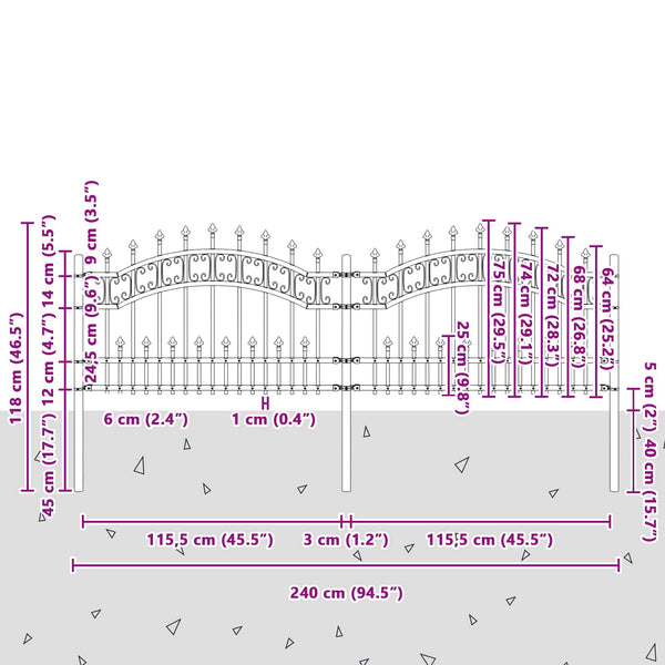 Puutarha-aita KAMPEN 240 x 118 cm Jauhemaalattu teräs Harmaa