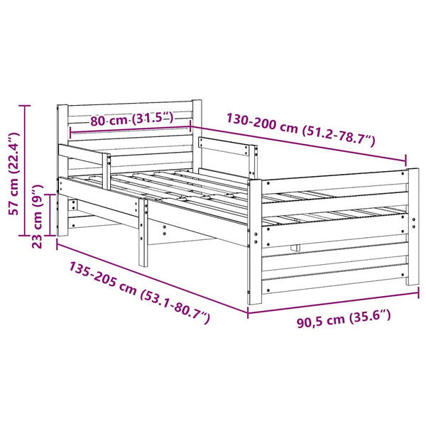 Pääty Vaha ruskea sängyn runko, mitat 80 x 200 cm, materiaali tekninen puu